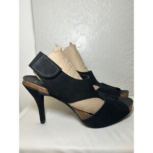 Pedro Garcia Black Suede Heels 39 Hook & Loop Sling-Back 4" Heel US 8.5 Shoes‎
